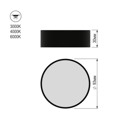 Светильник накладной RONDO 9W D93x30mm 3000К/4000K/6000К Black