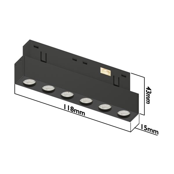 Светильник LINER BLACK MASK MAGNETIC S15 48V 6W 36° 3000-6000K TRIX CRI90 OSRAM | Черный L118mm