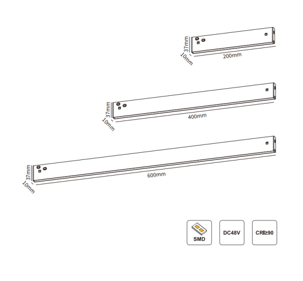 Светильник LINER MAGNETIC S10 48V 30W 120° 3000/4000/6000K CRI90 OSRAM | Черный корпус L600mm