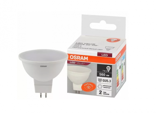 Лампа MR16 7SW/840 220-240V 60 GU5.3 560lm 110° d50x41  OSRAM