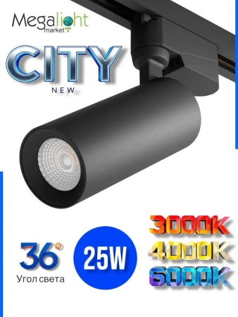 Светильник CITY NEW 25W 3ССТ 3000/4000/6000К CRI85 36° Черный 2TRA однофазный 220V 60x145mm
