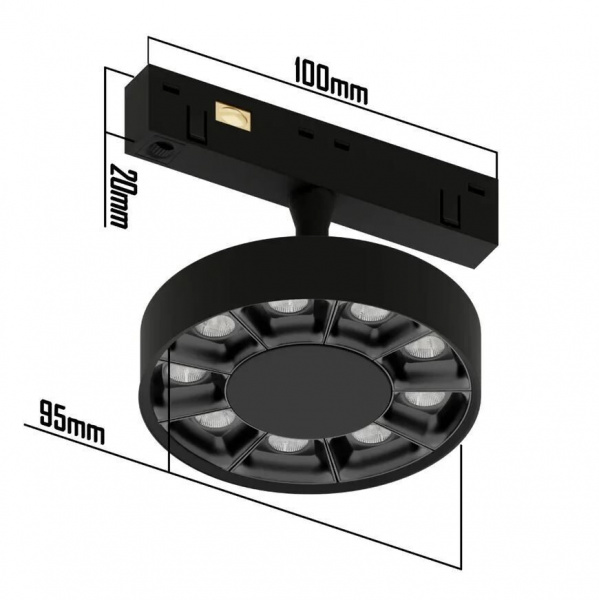 Светильник RONDO MAGNETIC S20 48V 10W 36° CRI90 OSRAM 4000K | Черный корпус Ø95х135 mm