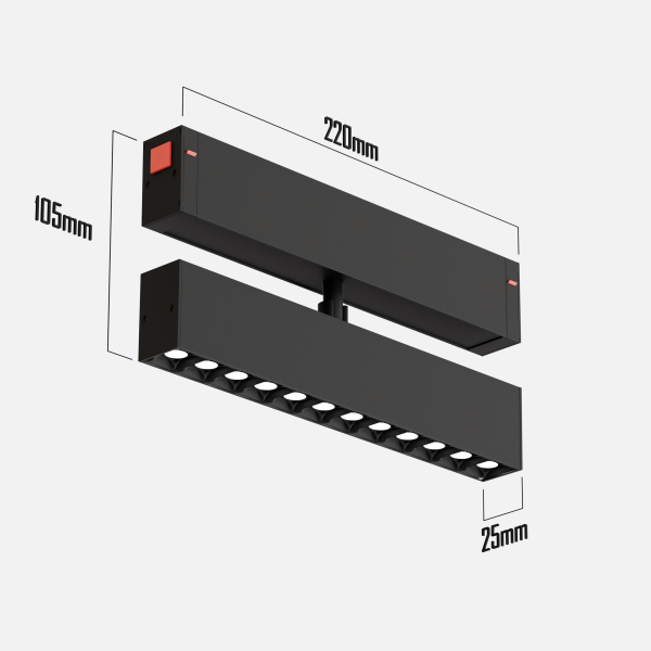 Светильник серии SPOT S25 Black mask 12W 12x1W SMART DIM CRI90 CREE ССТ 3000К Black 200x34x150mm