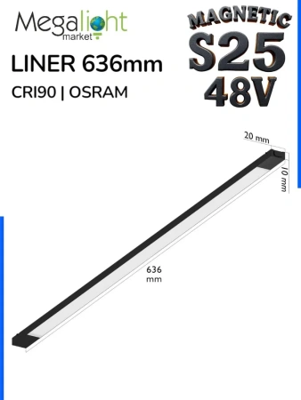 Светильник LINER MAGNETIC S25 48V 20W 120° 4000K CRI90 OSRAM | Черный корпус L636mm