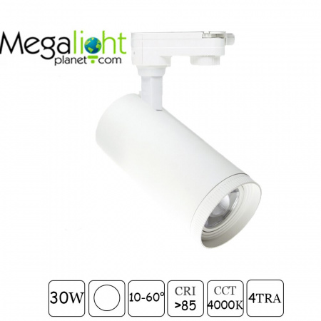 Светильник CITY ZOOM 30W 4000K CRI85 10-60° 4TRA | Белый корпус D80xL155mm