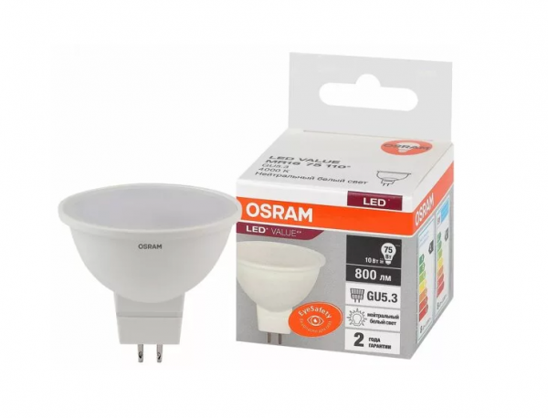 Лампа MR16 10SW/840 220-240V GU5.3 800lm 75 110° d50x41 LED OSRAM