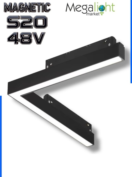 Светильник LINER MAGNETIC S20 Угловой 48V 24W 120° 4000K CRI90 OSRAM | Черный корпус L300х310mm