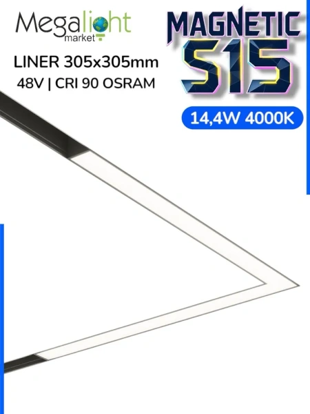 Светильник LINER MAGNETIC S15 Угловой 48V 14.4W 120° 4000K CRI90 OSRAM | Черный корпус L305х305mm