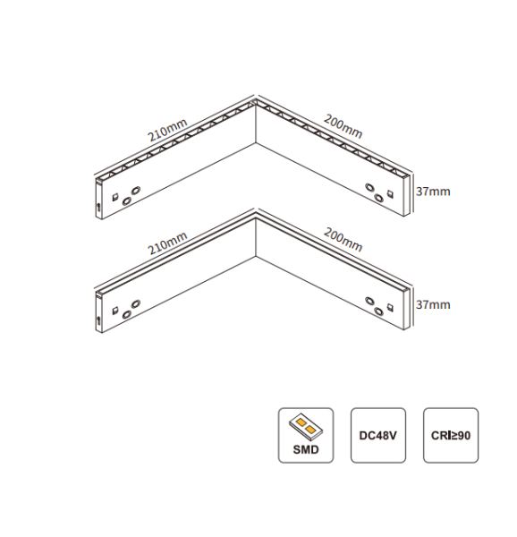 Светильник угловой LINER MAGNETIC S10 48V 20W 120° 3000/4000/6000K CRI90 OSRAM | Черный корпус L200х