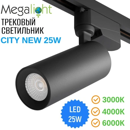 Светильник CITY NEW 25W 3ССТ 3000/4000/6000К CRI85 36° Черный 2TRA однофазный 220V 60x145mm